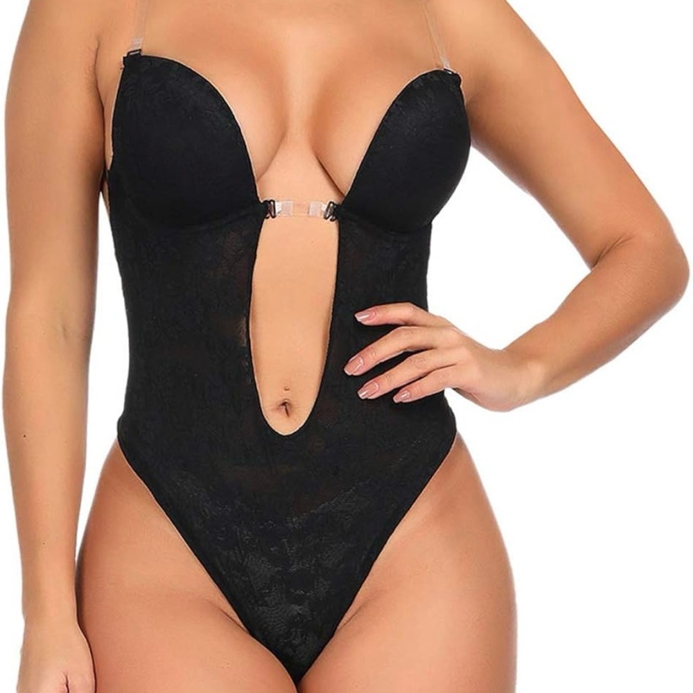 Sleek Black Cutout Lace Bodysuit | Size 34 | Sexy Shapewear